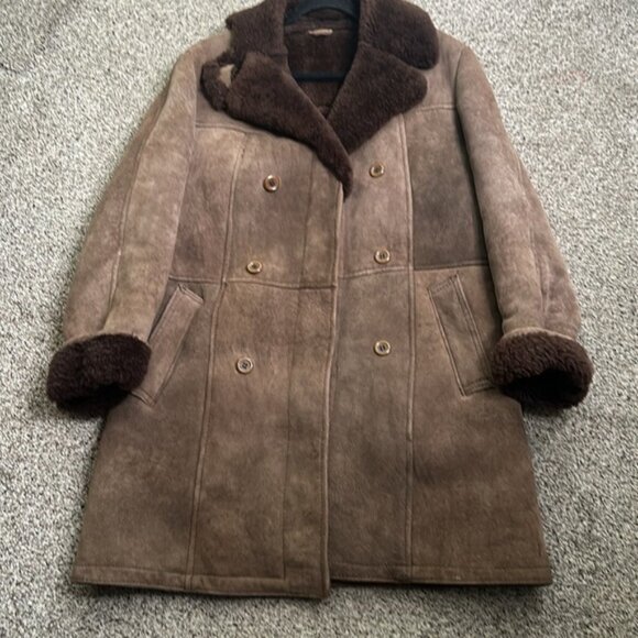 Vintage lamb shearling petroff brown double breasted coat size medium - Picture 10 of 12